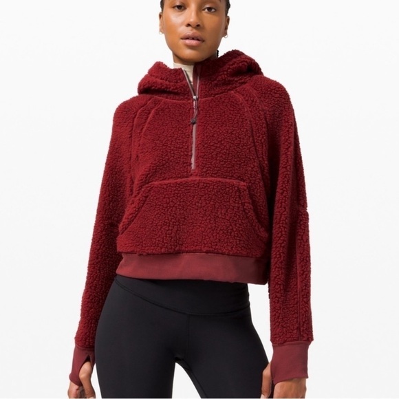 Lululemon Scuba wool Oversized Sherpa 1/2 Zip Savannah burgundy red size M/L - Picture 2 of 12